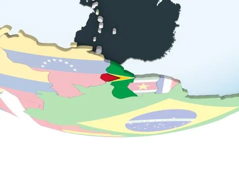 Guyana with flag on globe Illustrazione stock