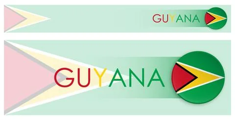 Guyana flag horizontal web banner in modern neomorphism style. Webpage Guya.. 스톡 일러스트