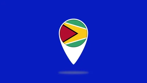 Guyana flag map pin bouncing on blue background Stock Footage 329052748
