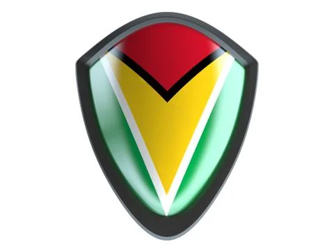 Guyana flag on metal shield isolate on white background. Stock Illustration