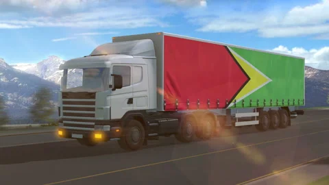 Guyana flag shown on the side of a large truck Stock Footage 122099988