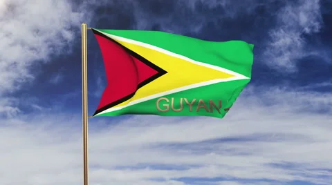 Guyana flag with title waving in the wind. Looping sun rises style.  Animation Stock Footage 48635448