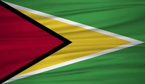 Guyana flag vector. Vector flag of Guyana blowig in the wind. Guyana flag bac Stock Illustration