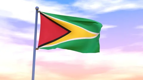 Guyana Flag waving in the high wind Stock Footage 154375402