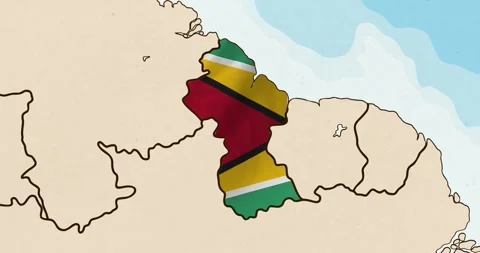 The guyana flag waving inside the country on a world map Stock Footage 339033233
