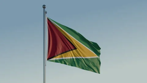 Guyana Georgetown Flag loop Cinematic Realistic Waving Blue Sky Stock Footage 304683294