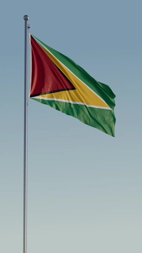 Guyana Georgetown Flag Seamless Loop Cinematic Realistic Waving Blue Sky Stock Footage 319704498