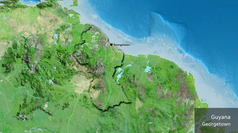 Guyana on the globe. Bevel. Satellite. Labels Stock Footage 321792149