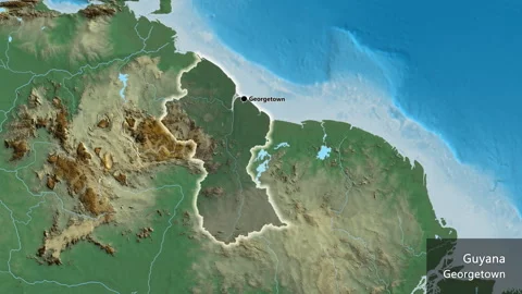 Guyana on the globe. Glow. Relief. Labels Stock Footage 321792382