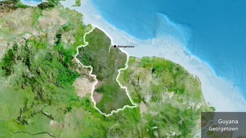 Guyana on the globe. Glow. Satellite. Labels Stock Footage 321791615