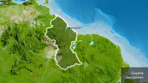 Guyana on the globe. Glow. Satellite. Labels Stock Footage 321791868