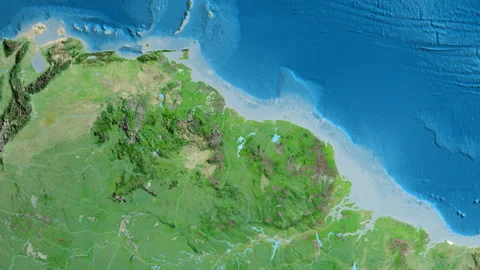 Guyana on the globe. Glow. Satellite. Labels Stock Footage 337040201