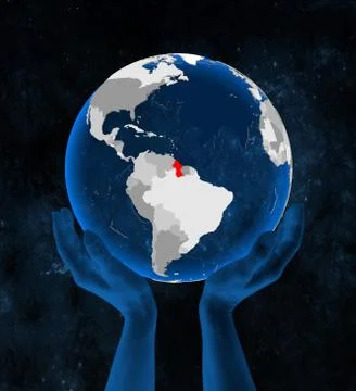 Guyana on globe in hands Illustrazione stock