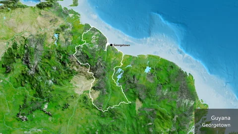 Guyana on the globe. Outline. Satellite. Labels Stock Footage 321791995