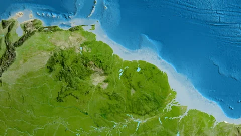 Guyana on the globe. Outline. Satellite. Labels Stock Footage 339295163