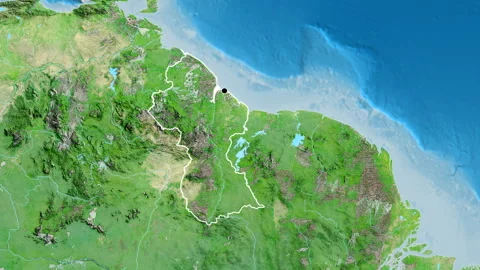 Guyana on the globe. Outline. Satellite. No labels Stock Footage 321792201