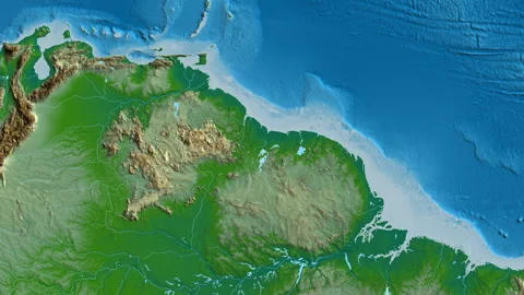 Guyana on the globe. Regional borders. Physical. Labels Stock Footage 342513139