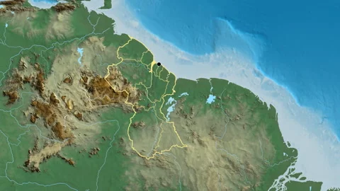 Guyana on the globe. Regional borders. Relief. No labels Stock Footage 321792415