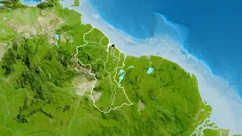 Guyana on the globe. Regional borders. Satellite. No labels Stock Footage 321791942