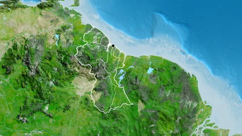 Guyana on the globe. Regional borders. Satellite. No labels Stock Footage 321792061