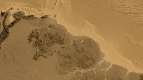 Guyana on the globe. Regional borders. Sepia elevation. Labels Stock Footage 337784181