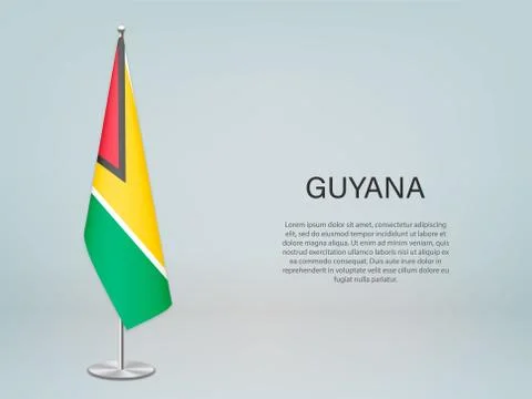 Guyana hanging flag on stand. Template forconference banner Stock-Illustration