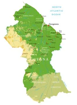 Guyana-highly detailed physical map Stock Illustration