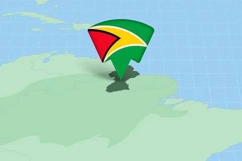 Guyana Location Highlighted on American Map with Flag Icon. Stockillustratie