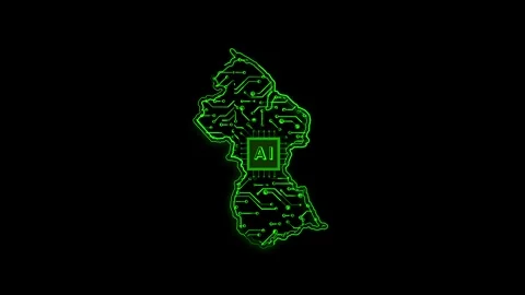 Guyana Map AI Chipset Technology Opener Stock Footage 337055667