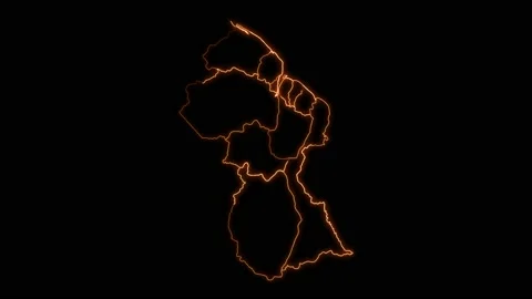 Guyana map with all states or provinces glowing neon outline. Stock Footage 204914571