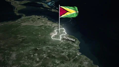 Guyana Map Animation, 3D Waving of National Flag and Glowing Border on World Map Stock Footage 333852578