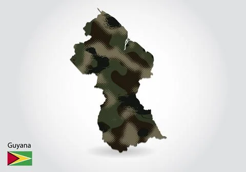 Guyana map with camouflage pattern, Forest - green texture in map. Military c Stock Illustration