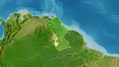 Guyana map - extract. Border. Satellite. Labels Stock Footage 320827719