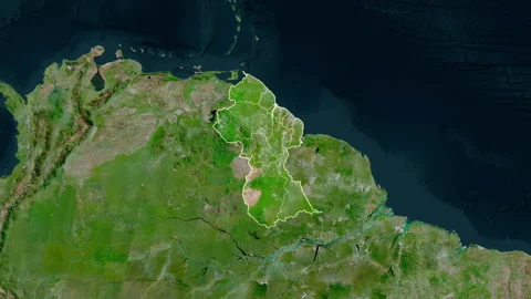Guyana map - extract. Regions. Satellite. Labels Stock Footage 320827208