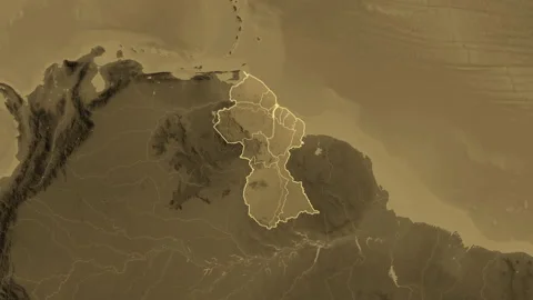 Guyana map - extract. Regions. Sepia. Labels Stock Footage 320830673