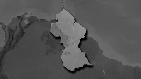 Guyana map - extract. Shadow. Grayscale. Labels Stock Footage 320828577