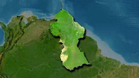 Guyana map - extract. Shadow. Satellite. Labels Stock Footage 320828026
