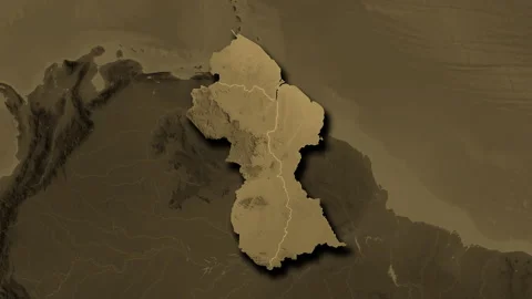 Guyana map - extract. Shadow. Sepia. Labels Stock Footage 320830863