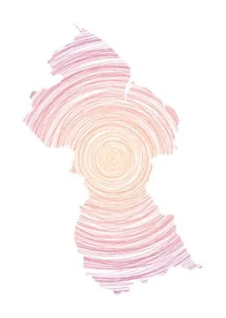 Guyana map filled with concentric circles. Sketch style circles in shape of.. Stock Illustration