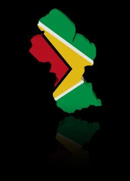 Guyana map flag with reflection illustration Stock Illustration