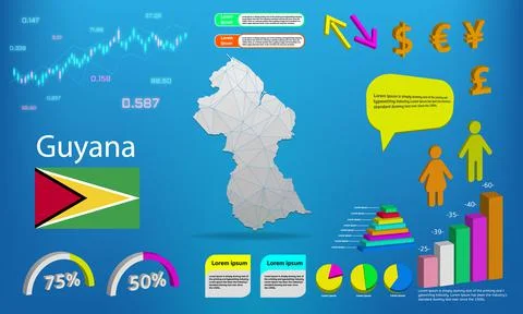 Guyana map info graphics - charts, symbols, elements and icons collection. De イラスト素材