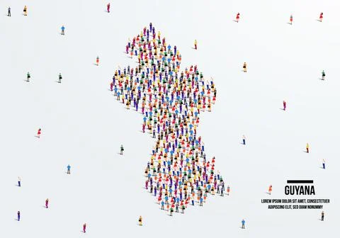 Guyana Map. A large group of people form to create a shape of the Guyana Map. Stock Illustration