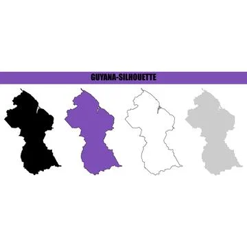 Guyana map outline silhouette in solid fill and line styles against clean w.. Stock Illustration
