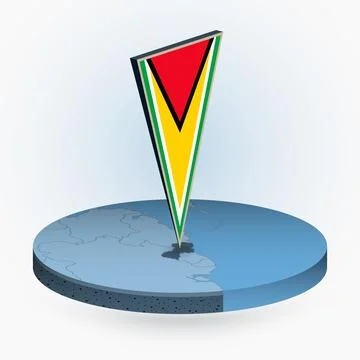 Guyana map in round isometric style with triangular 3D flag of Guyana Stock Illustration