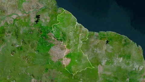 Guyana map - solid. Border. Satellite. Labels Stock Footage 320830940