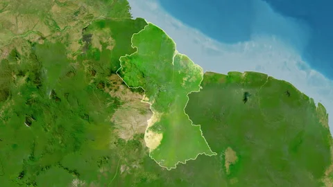 Guyana map - solid. Border. Satellite. Labels Stock Footage 320831130