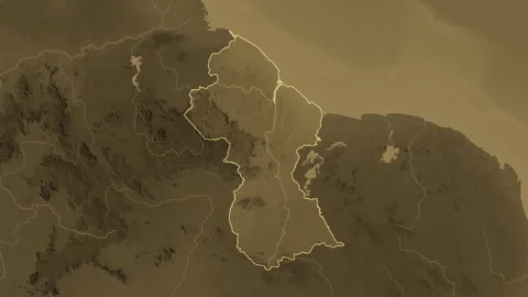 Guyana map - solid. Border. Sepia. Labels Stock Footage 320836902