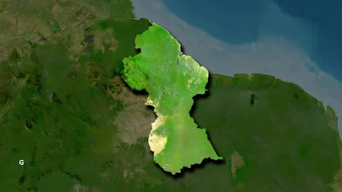 Guyana map - solid. Shadow. Satellite. Labels Stock Footage 320831248