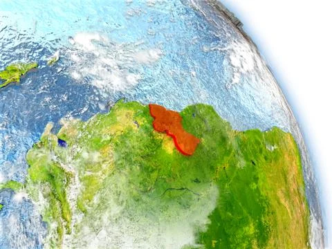 Guyana on model of Earth Stock Illustration