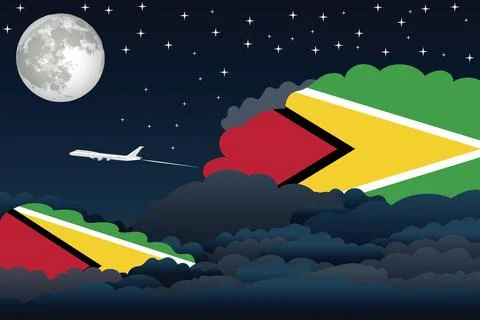 Guyana Night Clouds Airplane Vector Illustration Stock Illustration